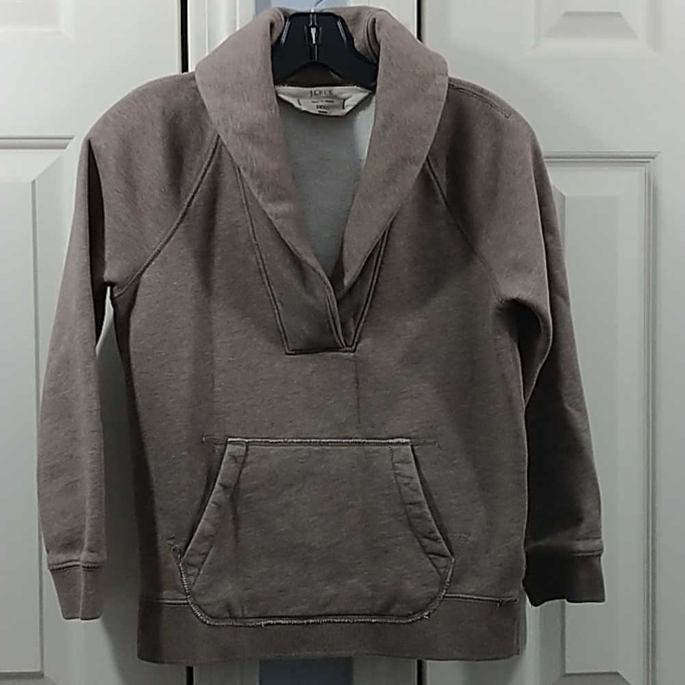 J. Crew Shawl Neck Brown Tones Sweatshirt Pouch Pockets Small - Picture 6 of 10